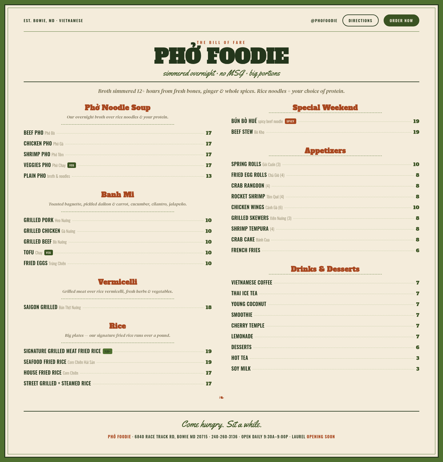 Phở Broadside — Menu — Menu
